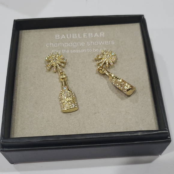 Baublebar gold tone pave Champagne Showers‎ snowflake Champagne bottle earrings - Picture 2 of 7